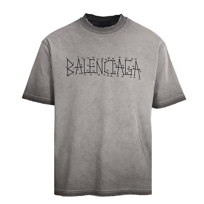 BALENCIAGA Washed Mud-Dyed Geometric Double-B Distressed Short-Sleeve T-Shirt