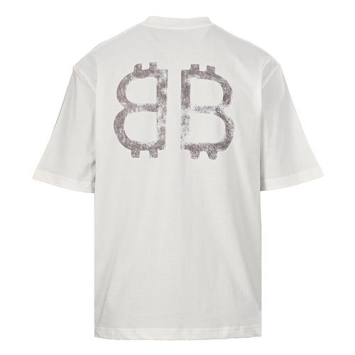 BALENCIAGA Distressed Double-B & Bitcoin Print Short-Sleeve T-Shirt