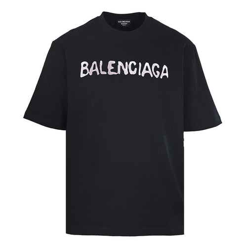 BALENCIAGA Distressed Double-B & Bitcoin Print Short-Sleeve T-Shirt