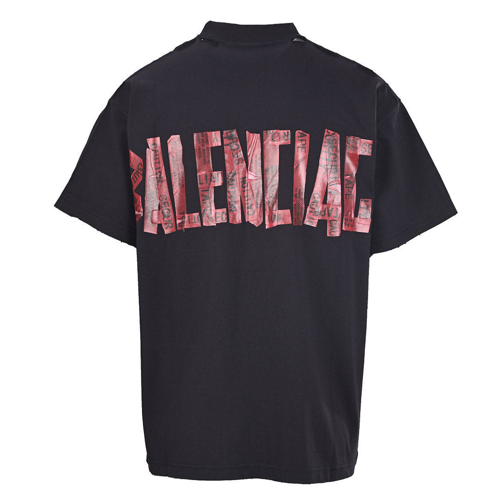 Balenciaga (BLCG) Red Masking Tape-Lettering Short-Sleeve T-Shirt