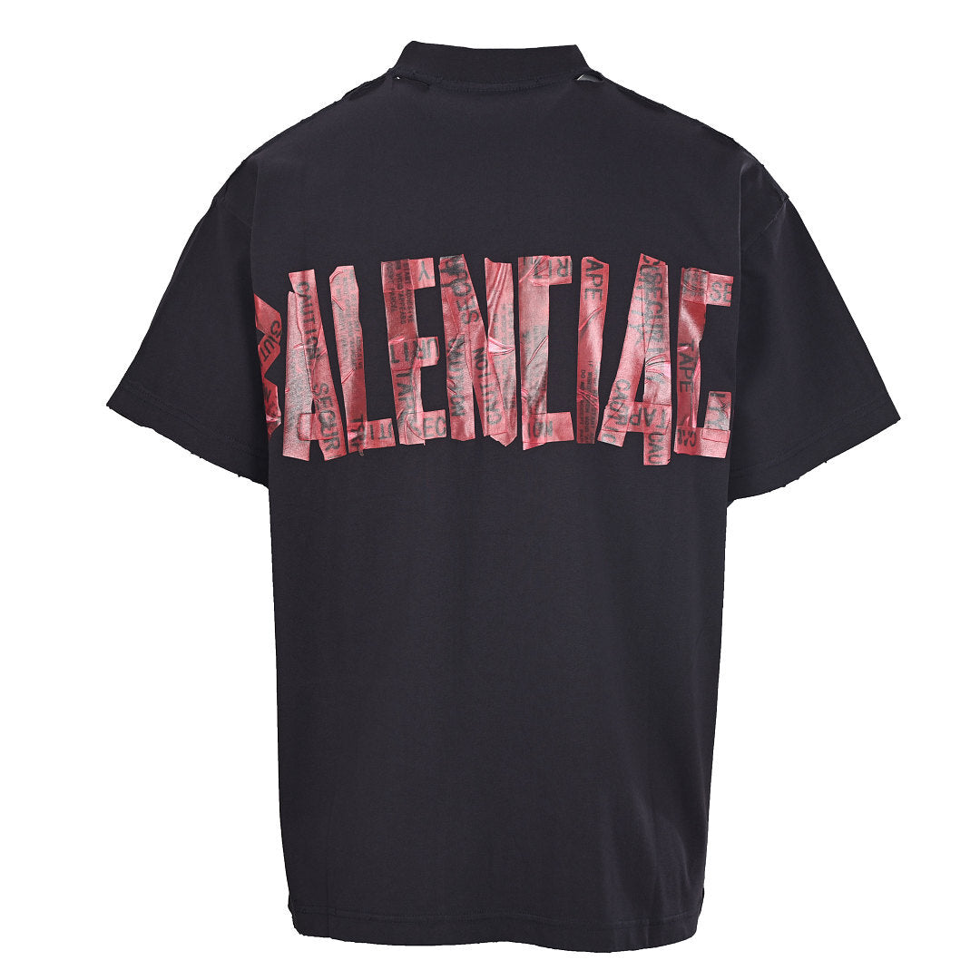 Balenciaga (BLCG) Red Masking Tape-Lettering Short-Sleeve T-Shirt