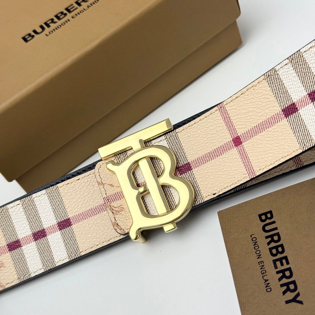 Burberry Men's Leather Belt – TB Monogram Buckle / Check Pattern