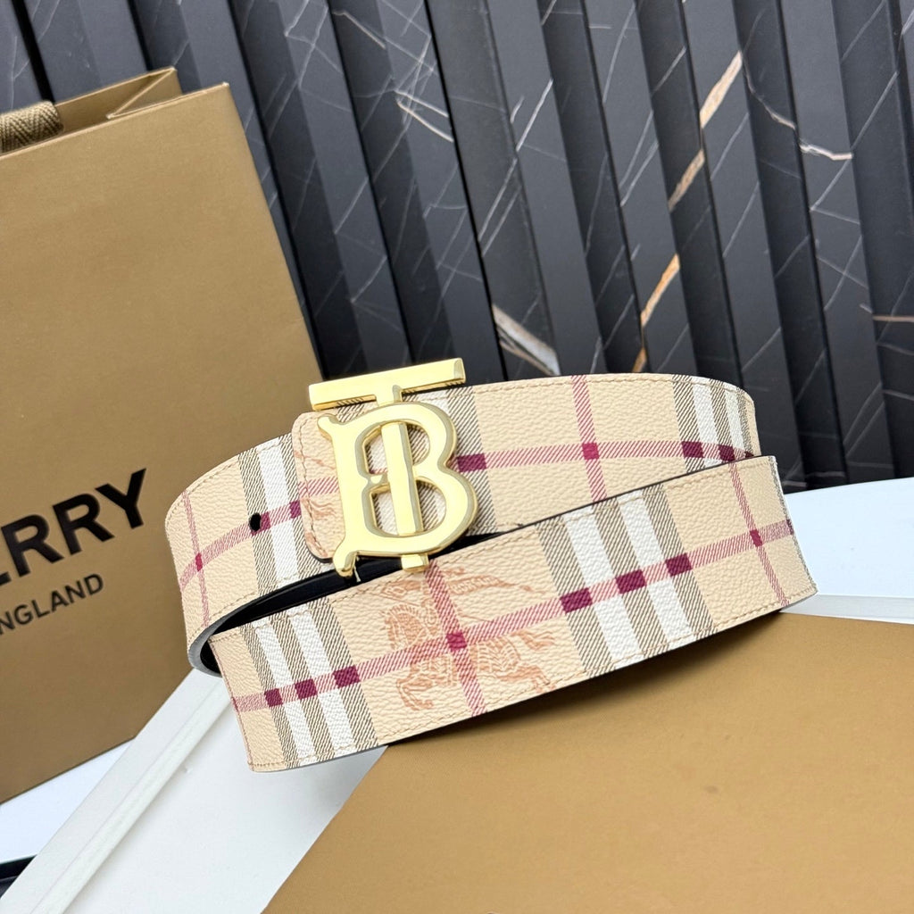 Burberry Men's Leather Belt – TB Monogram Buckle / Check Pattern