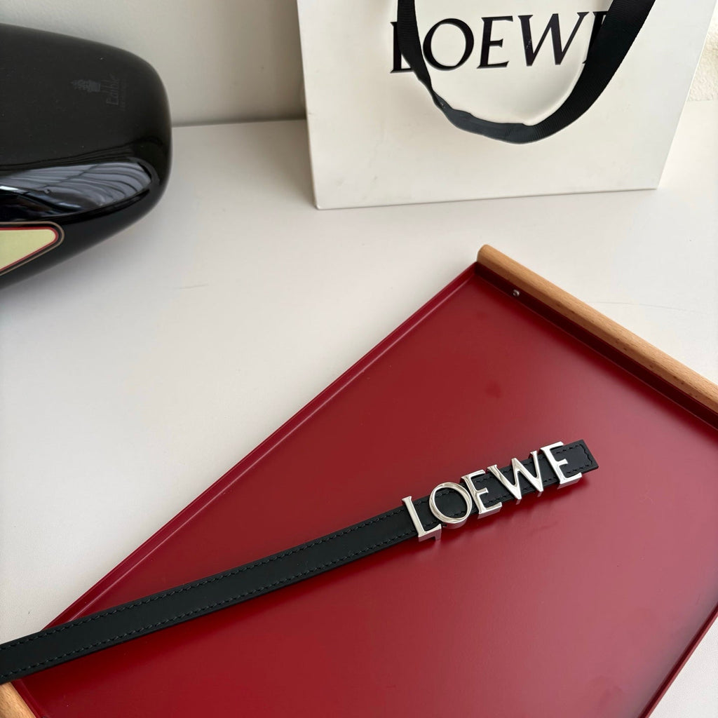 Loewe Women's Leather Belt Anagram Buckle Classic Dress Waist Belt for Jeans Trousers Coat Casual Formal