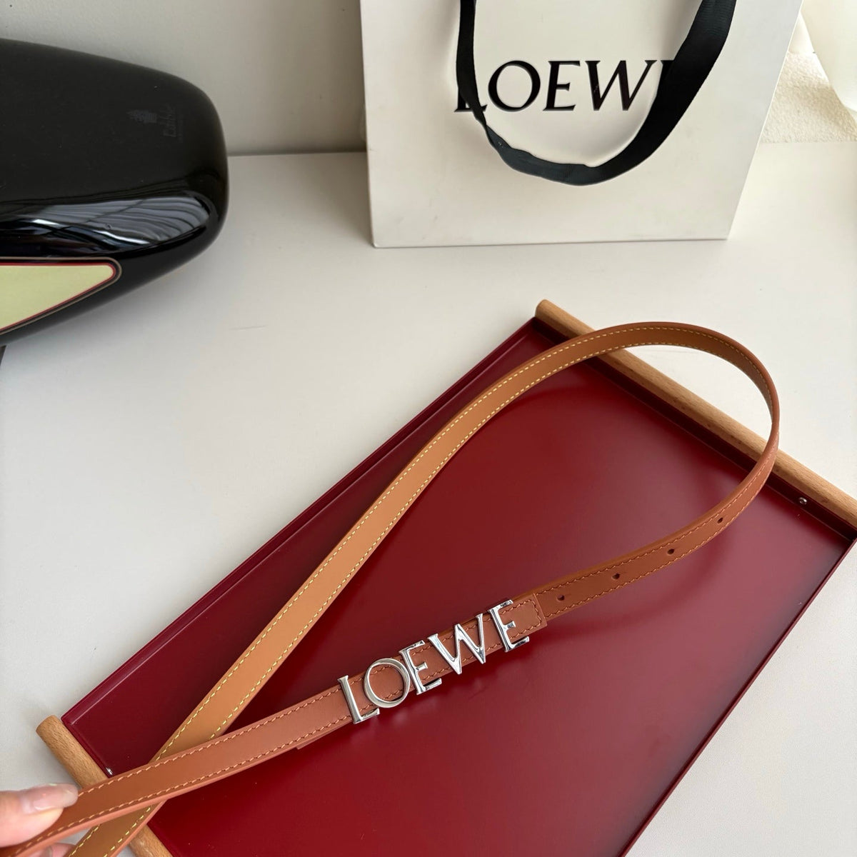 Loewe Women's Leather Belt Anagram Buckle Classic Dress Waist Belt for Jeans Trousers Coat Casual Formal