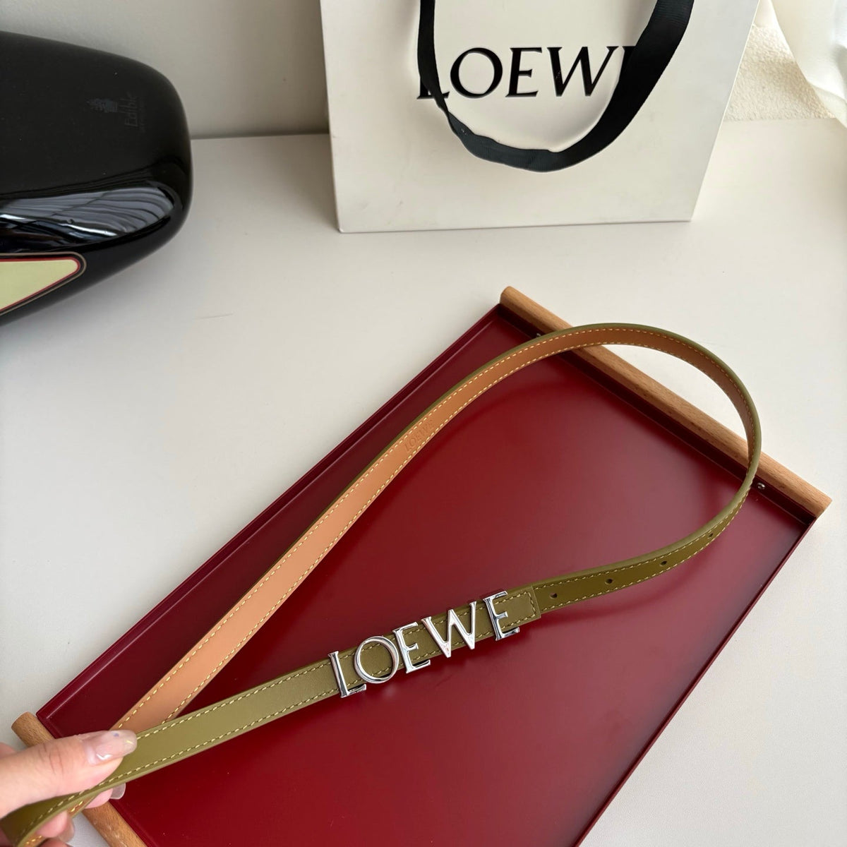 Loewe Women's Leather Belt Anagram Buckle Classic Dress Waist Belt for Jeans Trousers Coat Casual Formal