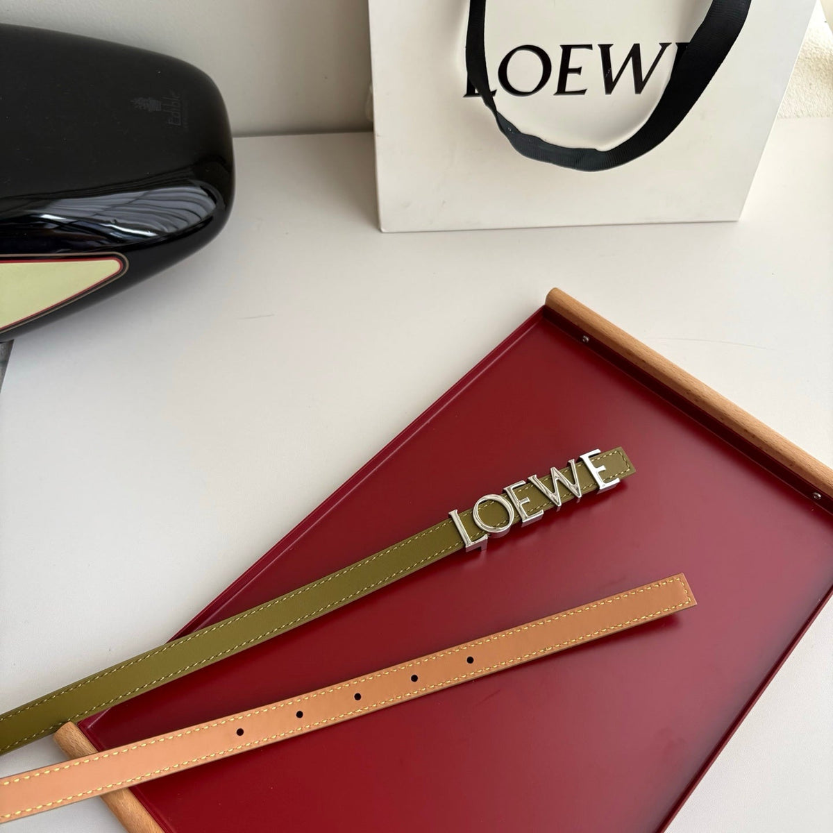 Loewe Women's Leather Belt Anagram Buckle Classic Dress Waist Belt for Jeans Trousers Coat Casual Formal