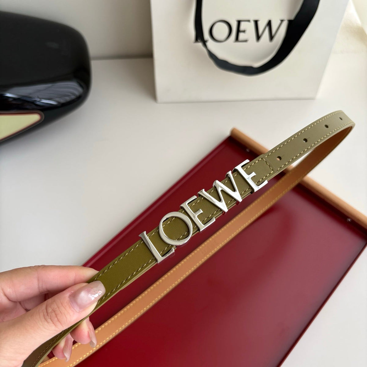 Loewe Women's Leather Belt Anagram Buckle Classic Dress Waist Belt for Jeans Trousers Coat Casual Formal