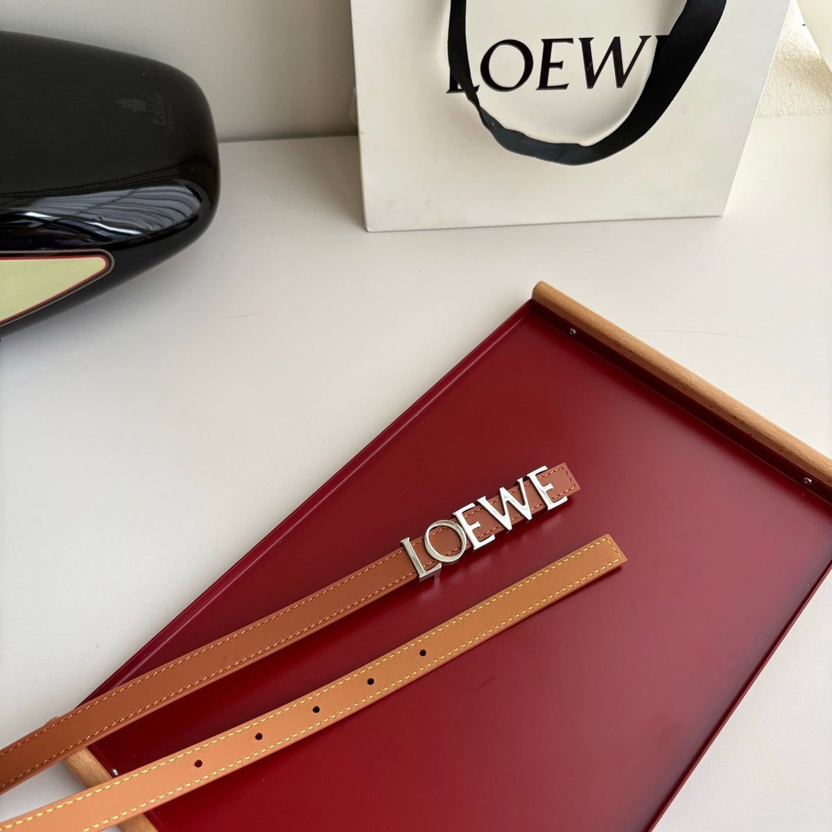 Loewe Women's Leather Belt Anagram Buckle Classic Dress Waist Belt for Jeans Trousers Coat Casual Formal