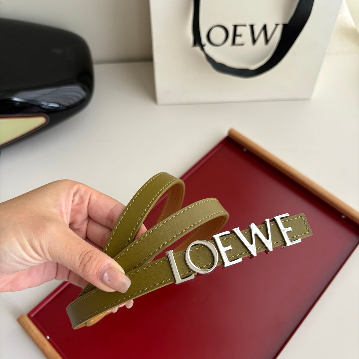 Loewe Women's Leather Belt Anagram Buckle Classic Dress Waist Belt for Jeans Trousers Coat Casual Formal