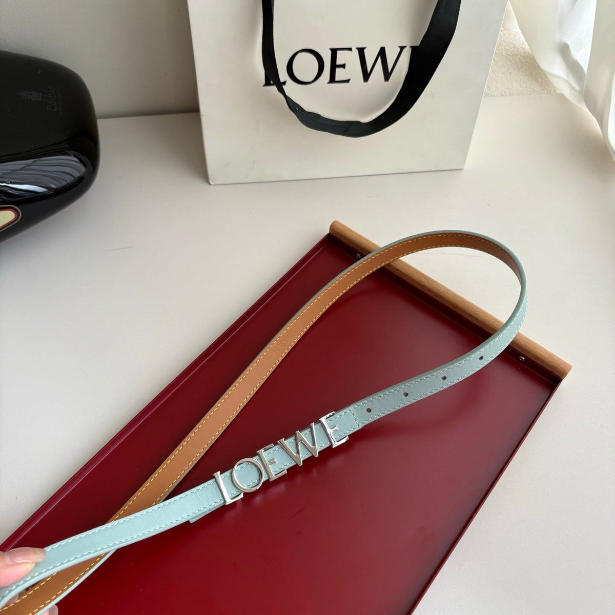 Loewe Women's Leather Belt Anagram Buckle Classic Dress Waist Belt for Jeans Trousers Coat Casual Formal