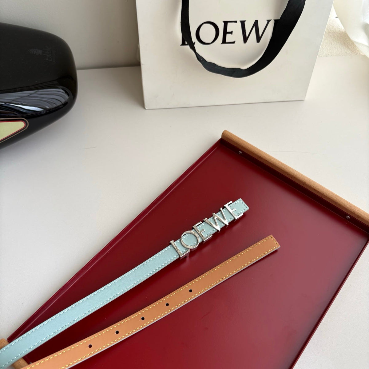Loewe Women's Leather Belt Anagram Buckle Classic Dress Waist Belt for Jeans Trousers Coat Casual Formal